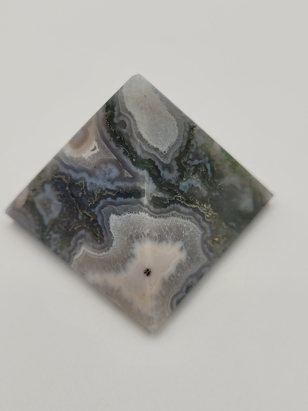 Polished Sunstone Pyramid Agate Decorative Accent - Gray, Green, Cream